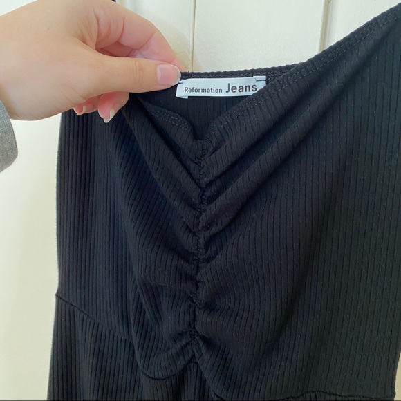 Reformation Ribbed Ruching Tank Black Mini Dress Small - Picture 4 of 7